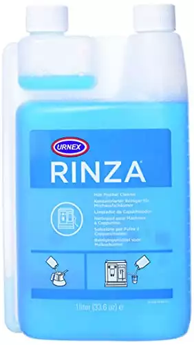 Urnex Rinza Alkaline Formula Milk Frother Cleaner - 33.6 Ounce [Over 30 Uses] - Breaks Down Milk Protein Fat and Calcium Build Up Cycles Through Auto Frother Cleans Lines Steam Wands & Steel Pitch...