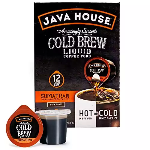 Java House Cold Brew Coffee Concentrate Single Serve Liquid Pods, Sumatran, 12 Count